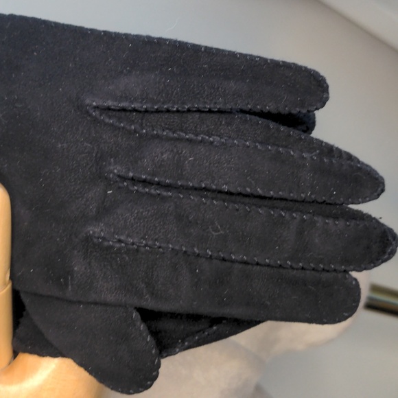 Black Suede Gloves Arm Sleeves Gauntlet Sequined Elegant 4pc Set Vintage SZ S - Picture 8 of 15